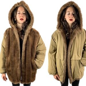 80's Vintage reversible faux fur teddy bear hooded coat by IZZI ACTIVEWEAR